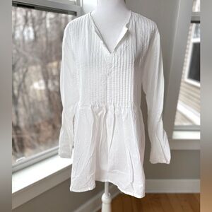 The Company Store White Cotton Pleated Detail Tunic Top Size Small